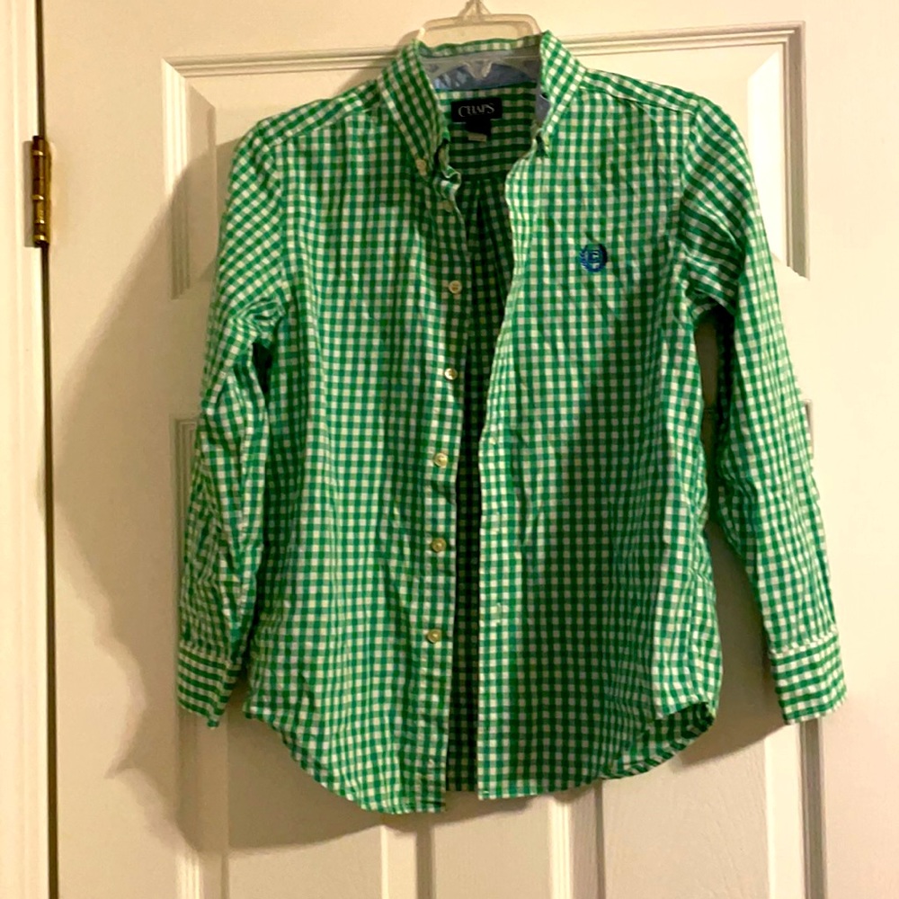 Green and white checkered button up